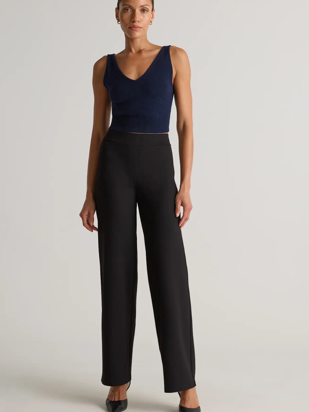 Quince Black Ultra-Stretch Ponte Wide Leg Pants
